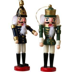 Vintage Christmas Ornaments Wood Nutcrackers ARMS MOVE Lot of 2